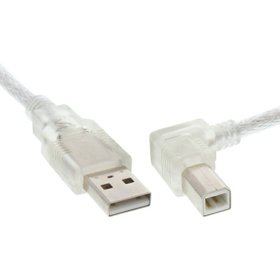 InLine® USB 2.0 Kabel, A an B, rechts abgewinkelt, transparent, 0,3m